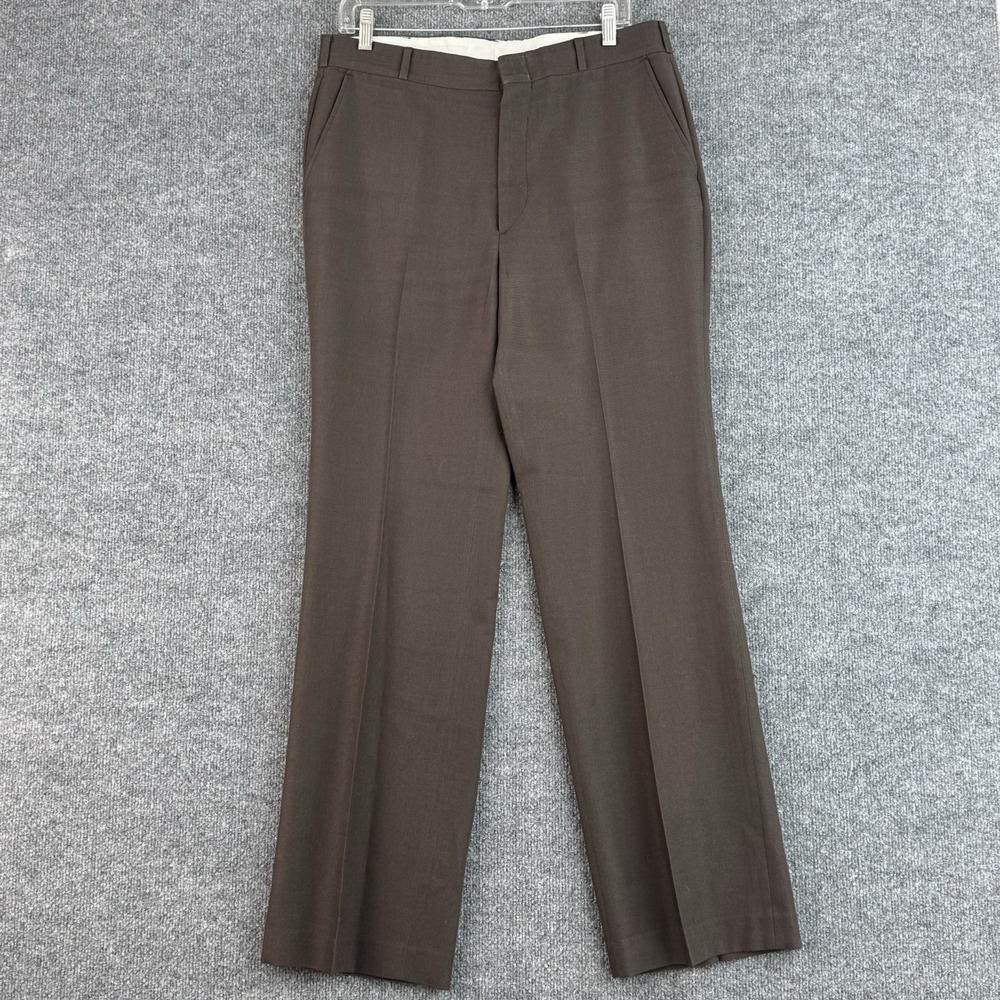 Vintage Mark Shale Dress Pants Mens 33x32 Brown Wool Blend Flat Front Trousers